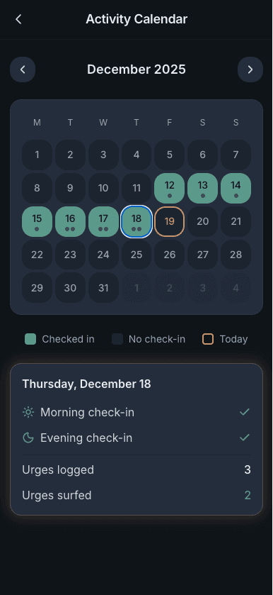 Activity Calendar app screen