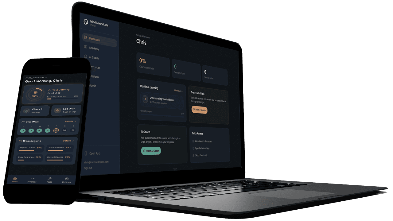 Mind Sentry Labs platform on laptop and mobile